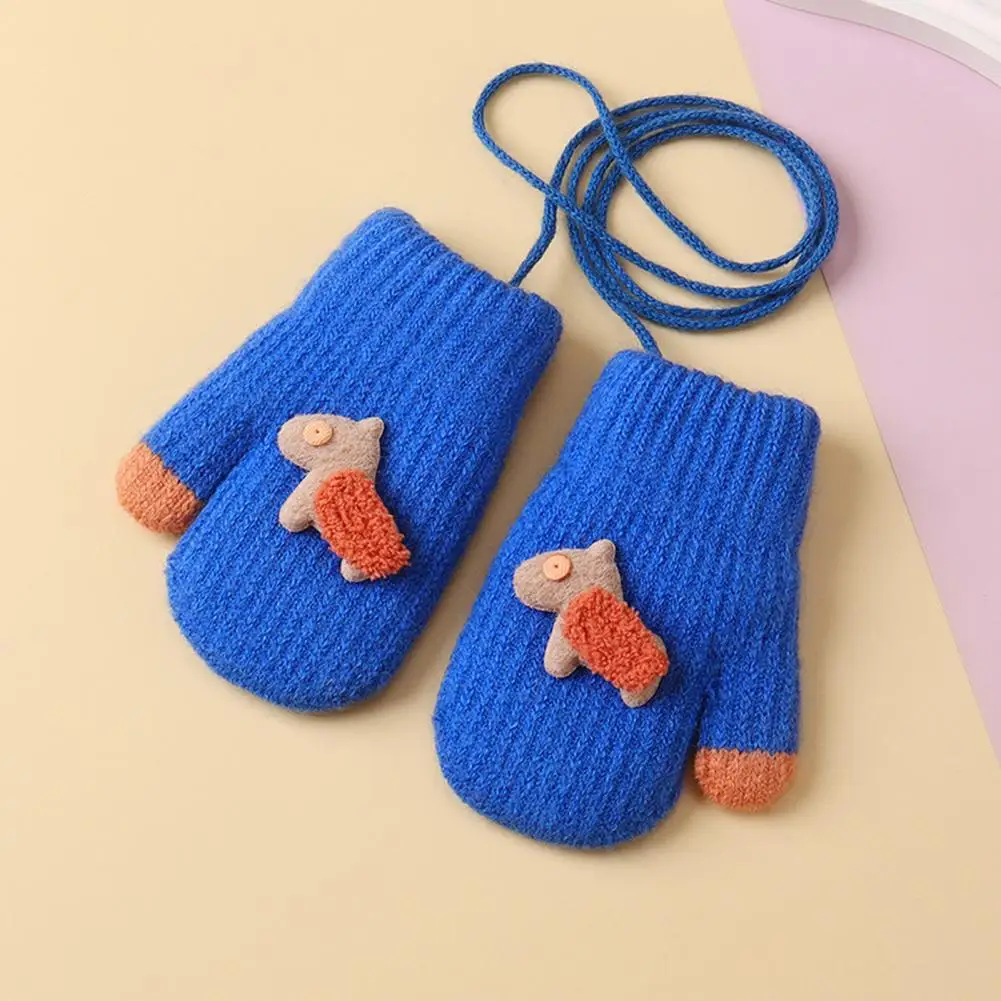 

Weather Mittens Cartoon Decor Knitted Children Gloves Mittens for Resistant Outdoor Activities Anti-lost Anti-slip Unisex Kids