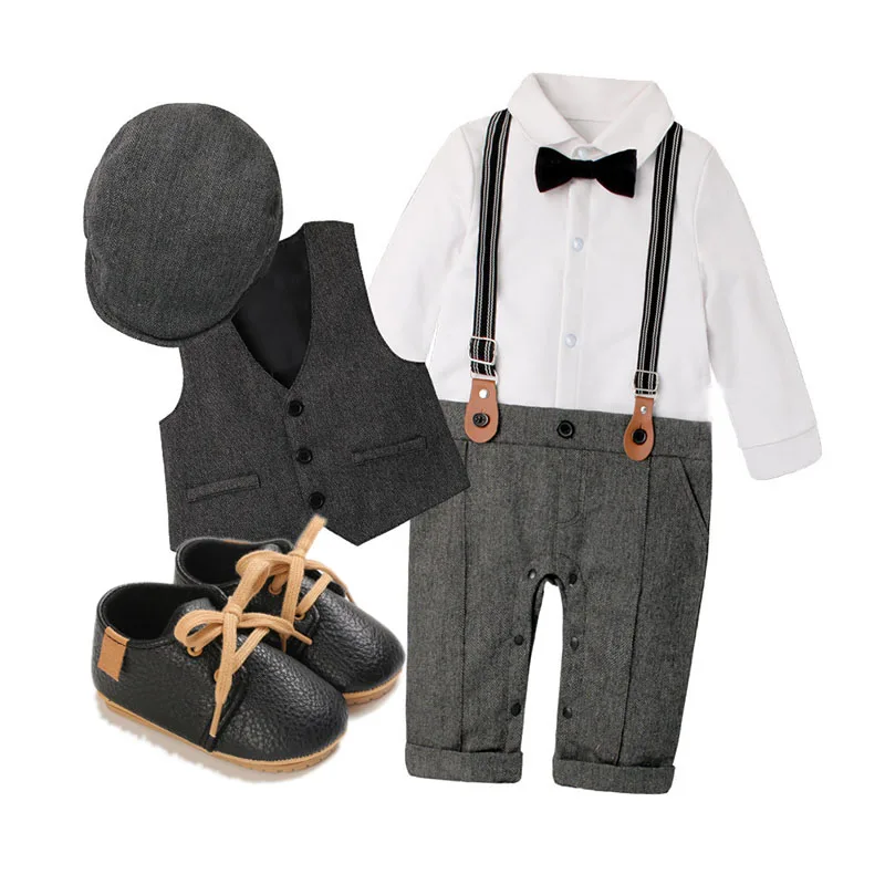 

Gentleman Boys Clothes Set Baby New Born Toddler Bow Tie Onesies for Boy with Vest Formal Wedding Outfit