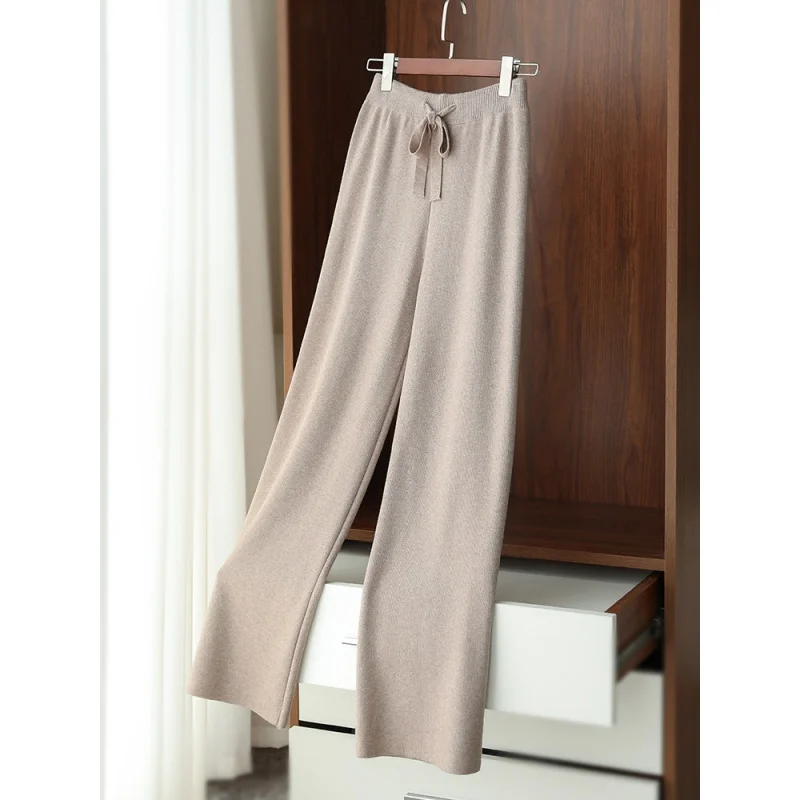 

2023 Autumn and Winter New Mop Pants Core-Spun Yarn Fashion Wide-Leg Women's Pants Wide Casual Straight Pants