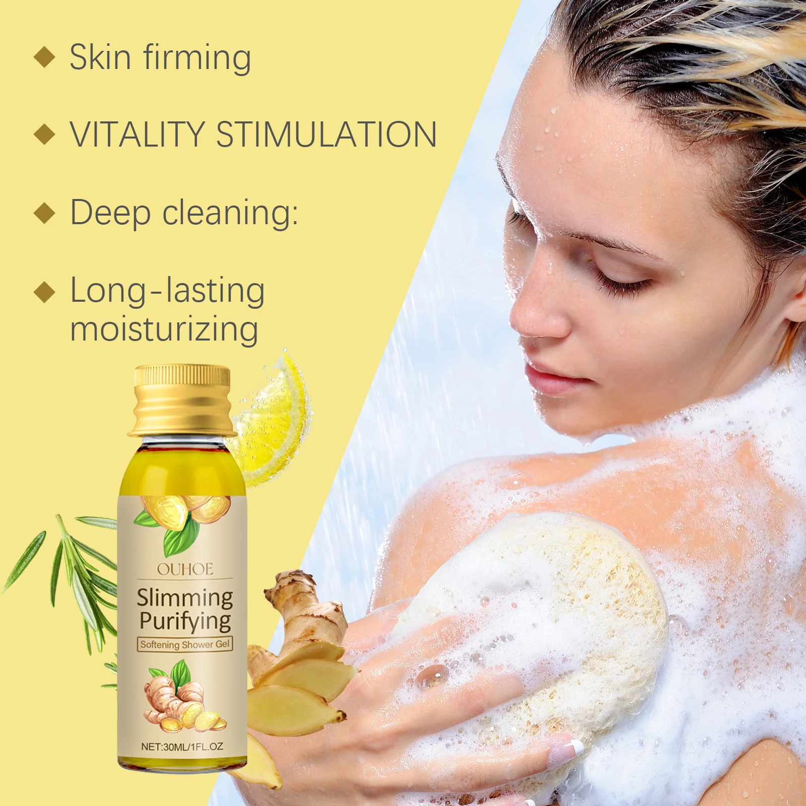 Ginger Purifying Softening Shower Gel Deep Clean Body's Skin Keratin Long-lasting Moisturizing & Soften Tighten Beautifies Skin
