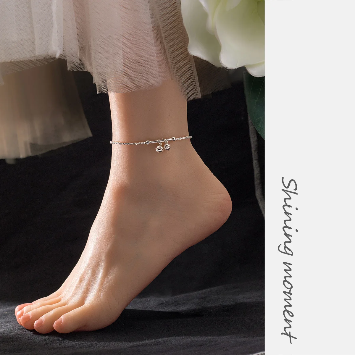 MIQIAO Bell Anklets Silver 925 Sterling Silver Bracelet On The Leg For Women Foot Bracelet 925 Foot Women Leg Chain