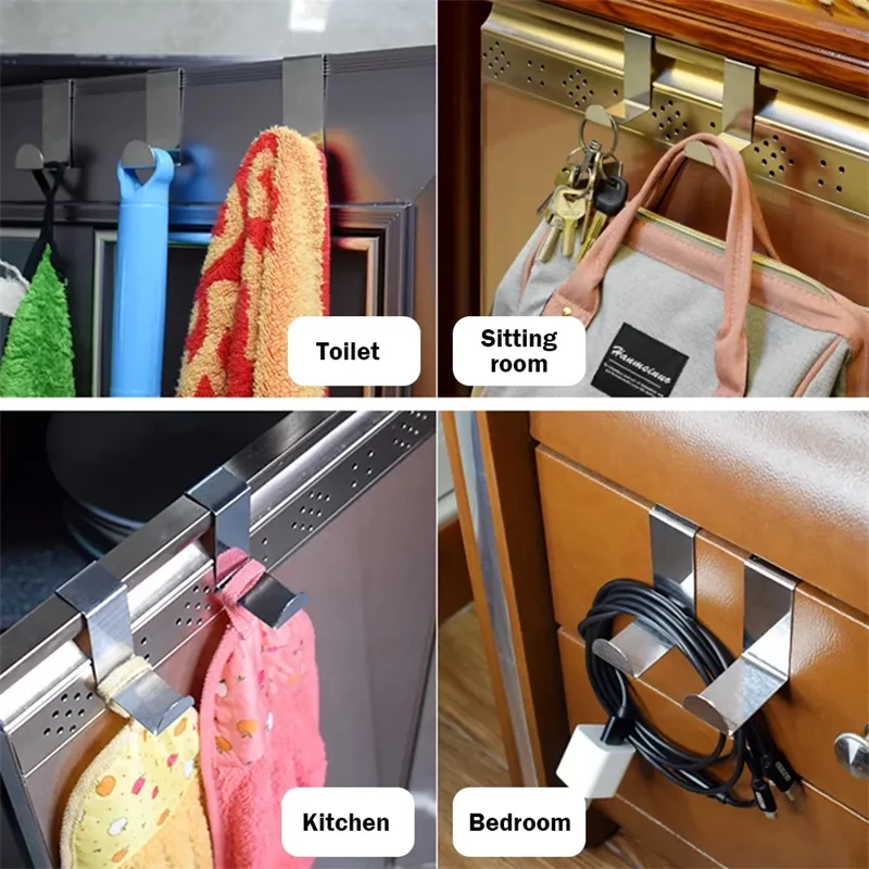 4pcs Stainless Steel Door Rear Hook No Punching Z-shaped Hook Hanging on The Door Kitchen Cabinet Bedroom Storage storage hook door hook decorative hook