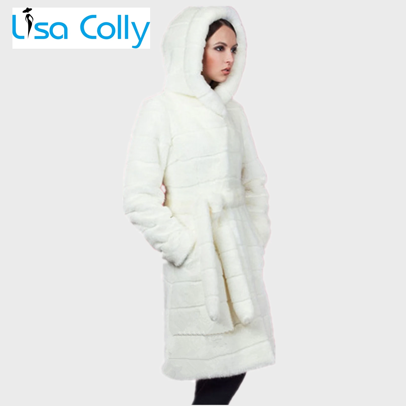 

Lisa Colly New Women White Faux Fur Coat Warm Outwear Casual Winter Long Faux Mink Jacket Coats With Hooded