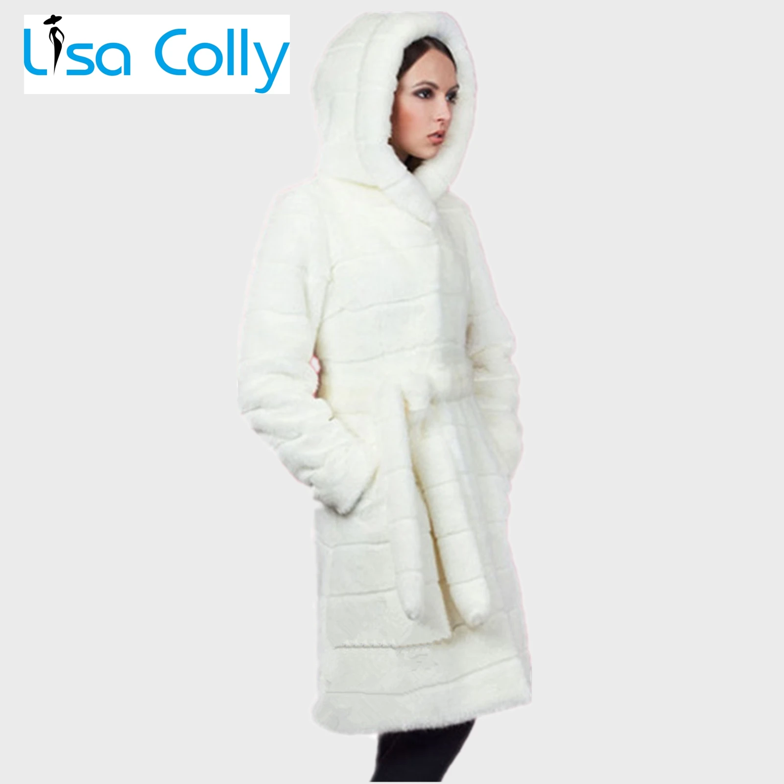 Lisa Colly New Women White Faux Fur Coat Warm Outwear Casual Winter Long Faux Mink Jacket Coats