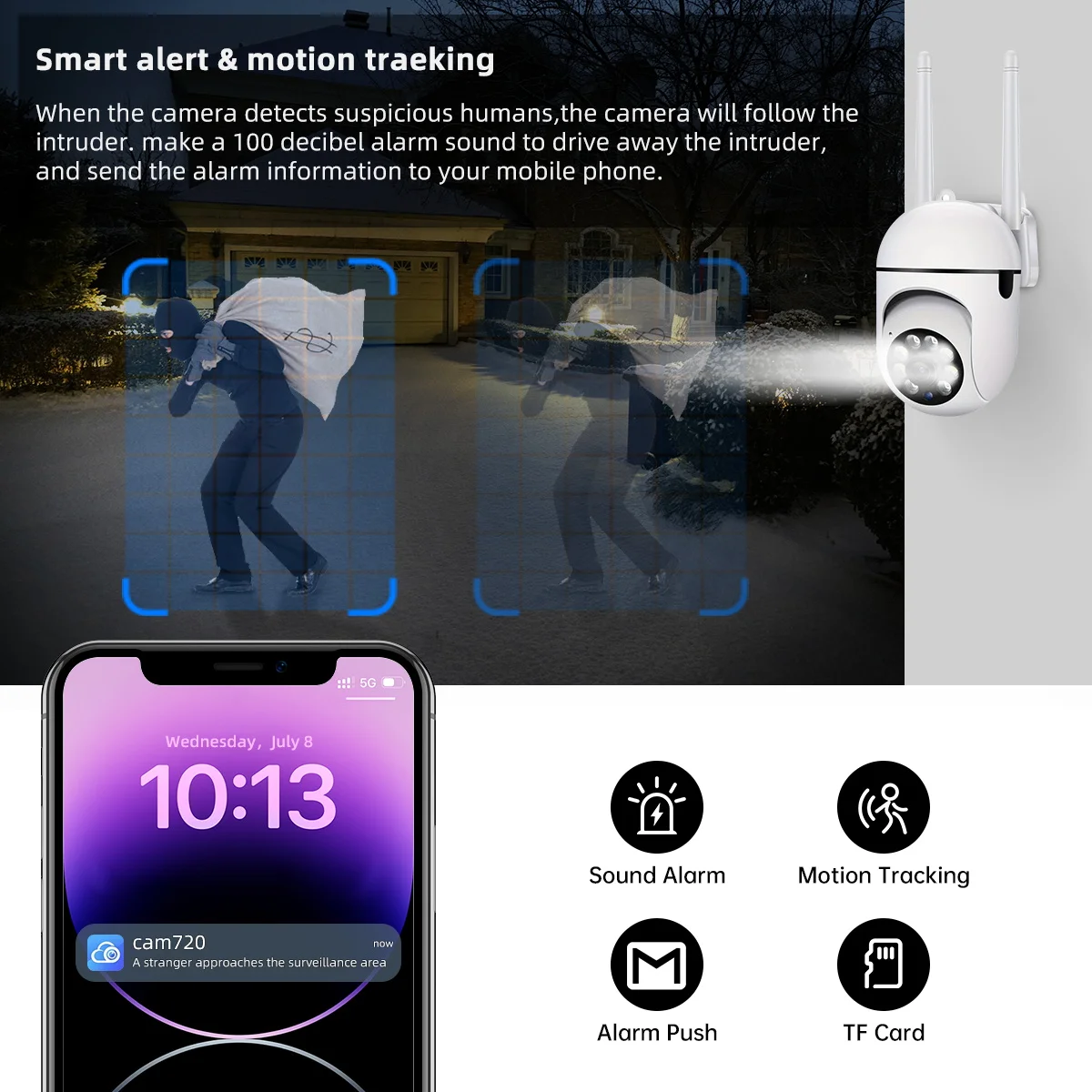 JOOAN 2MP PTZ IP Camera Color Night Auto Tracking CCTV IP WiFi Camera Security Camera Home Surveillance Camera Baby Monitor 3