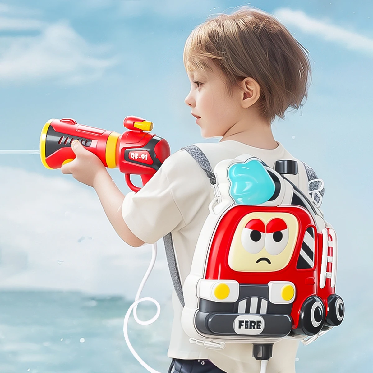1 Set Cartoon Backpack Water Gun Fire Truck Airplane Summer Vacation Beach Water Children's Toy Water Gun