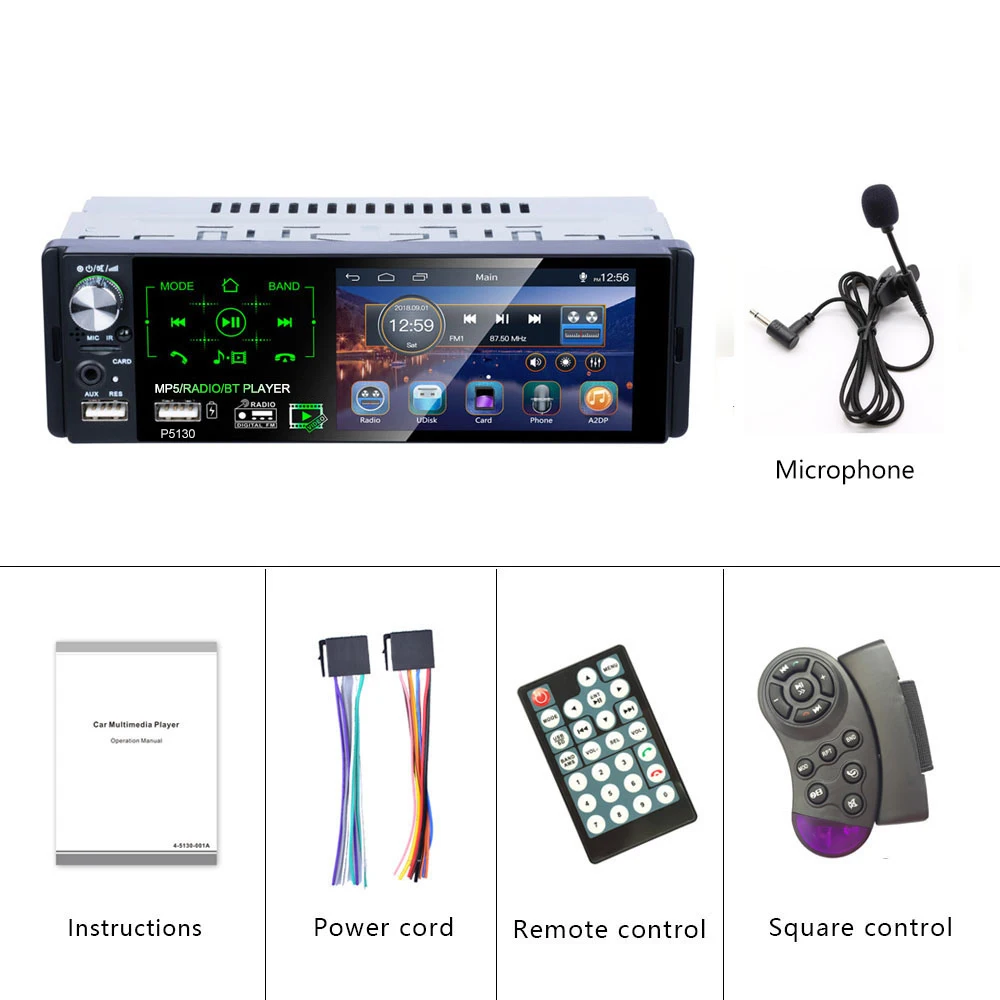 AMPrime Autoradio Car radio 1 din touch screen auto audio Microphone RDS stereo bluetooth rear view camera usb aux player