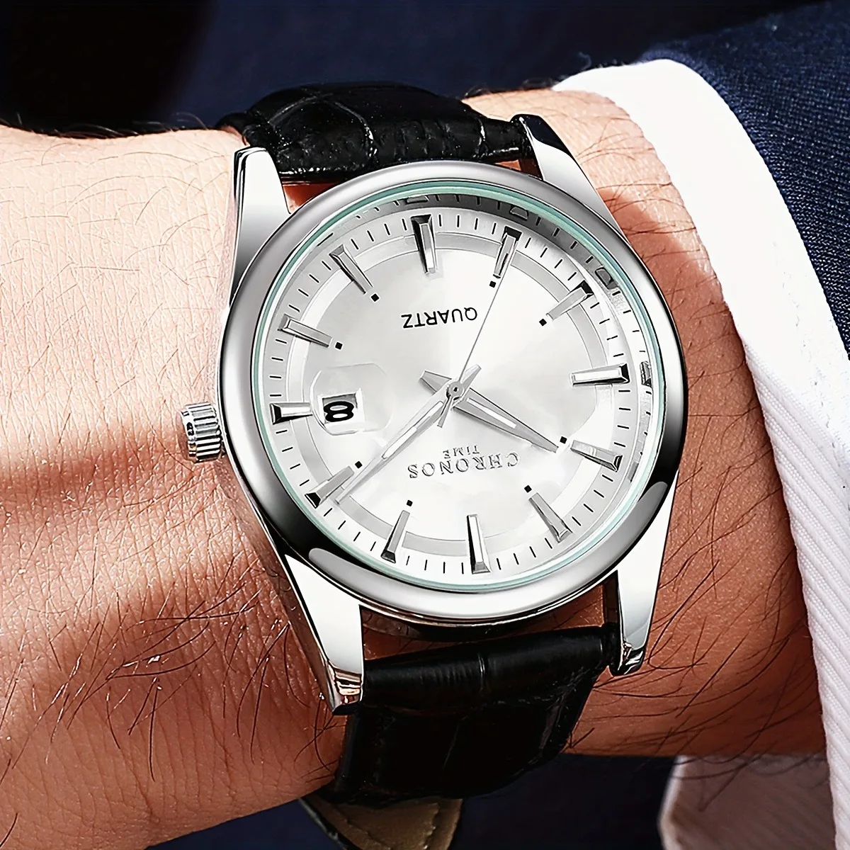 クロノスページ クロノスメンズクラシッククォーツ腕時計カレンダー発光ダイヤルレザー