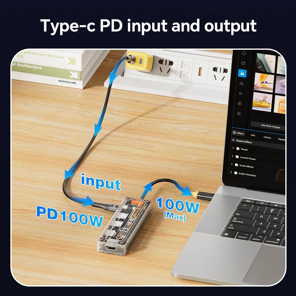 USB Hub Adapter 6 in 1 USB HUB Type-c to HDMI-Compatible 4K TF PD 100W for Macbook Pro USB 3.0 Hub Laptop Tablet