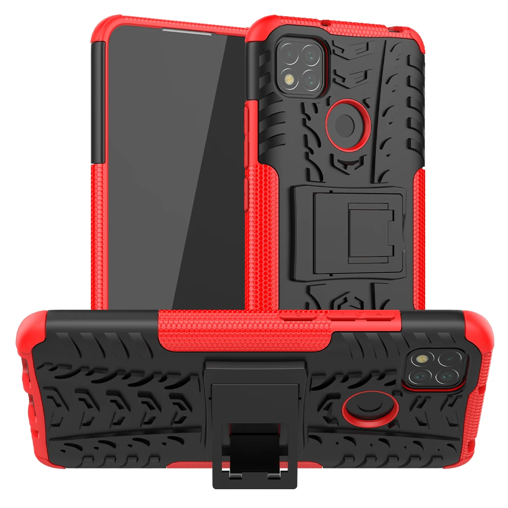 Für Xiaomi Redmi 9C Fall Abdeckung Rüstung Ständer Halter Robuste Silikon Stoßfest Stoßstange Fall für Xiaomi Redmi 9C für Redmi 9_voghion.com