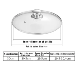 Shatter-Proof Tempered Glass Pot Lid with Stainless Steel Rim for Versatile Home Cooking (30cm)