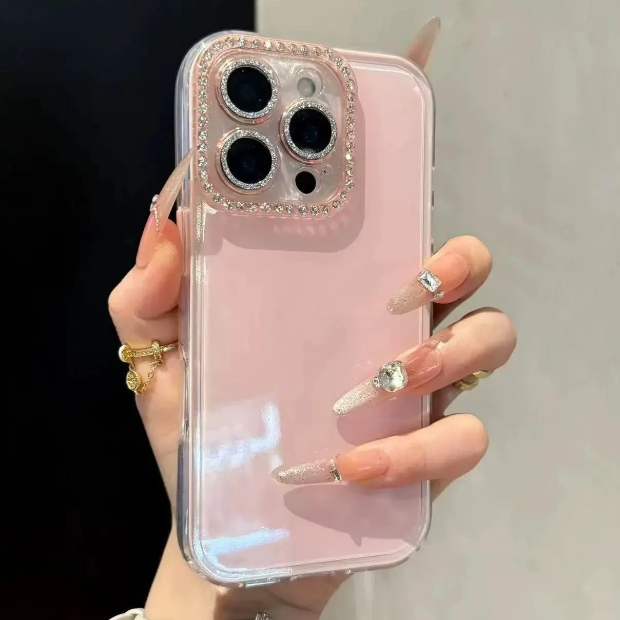 Shiny Diamond Camera Lens Candy Color Phone Case - Shockproof Protection
