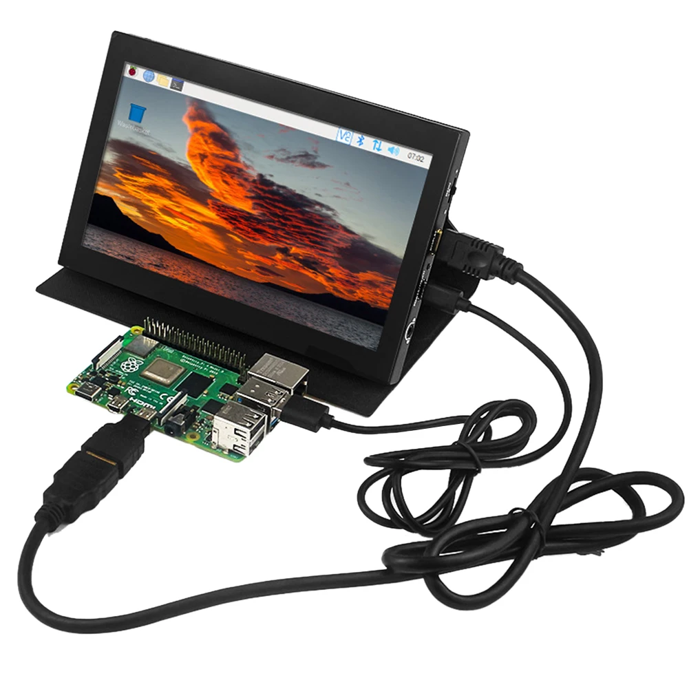 Cortical 쉘 거치대 포함 IPS 디스플레이 화면, 라즈베리 파이용 휴대용 모니터, HDMI 호환 PC 디스플레이, HD 1024x600, 7 인치