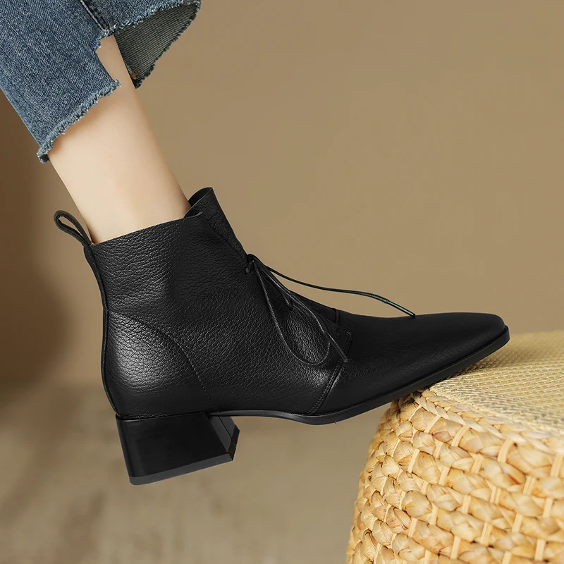 Women Minimalist Sheep Leather Flat Ankle Boots