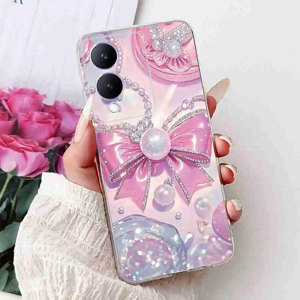Luxury Bow Soft TPU Silicone Cover with Cute Cat and Butterfly Design - Fashionable Phone Case