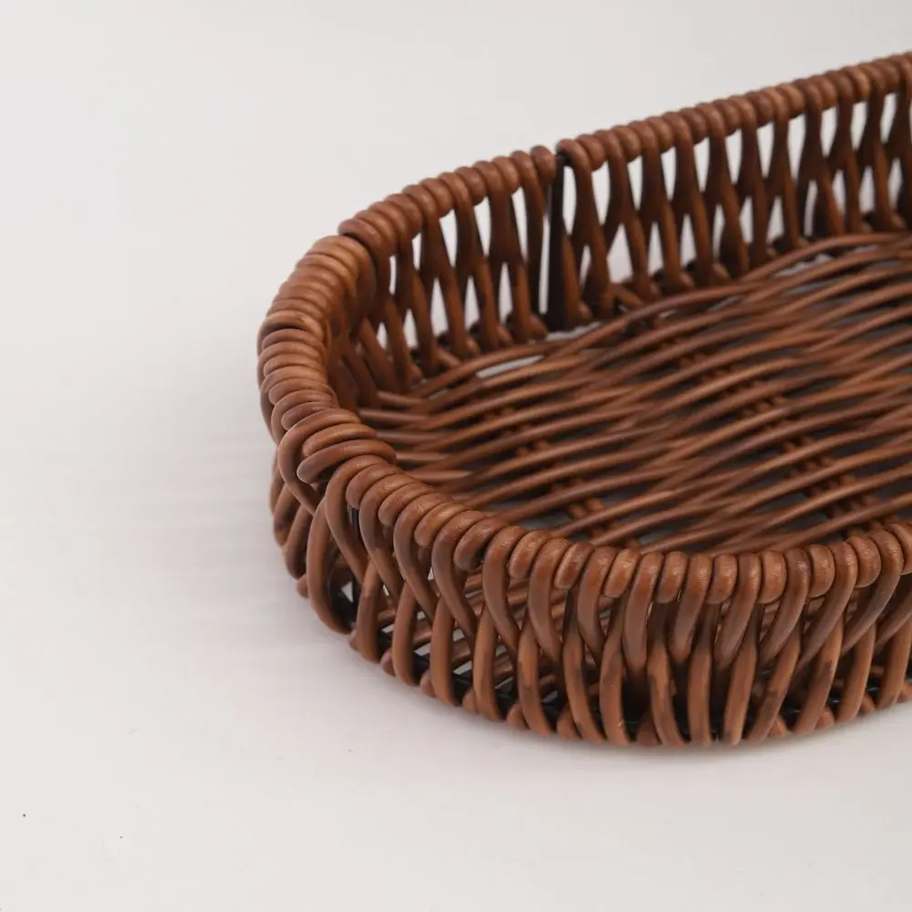 Fashion Plastic Imitation Rattan Storage Basket Universal Oval Picnic Basket Home Desk Decoration Faux Wicker Tray 3