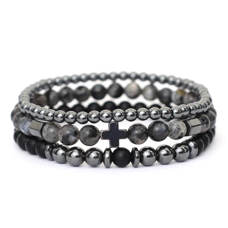 Hematite Tiger Eyes Lava Stone Beaded Men Bracelet Set