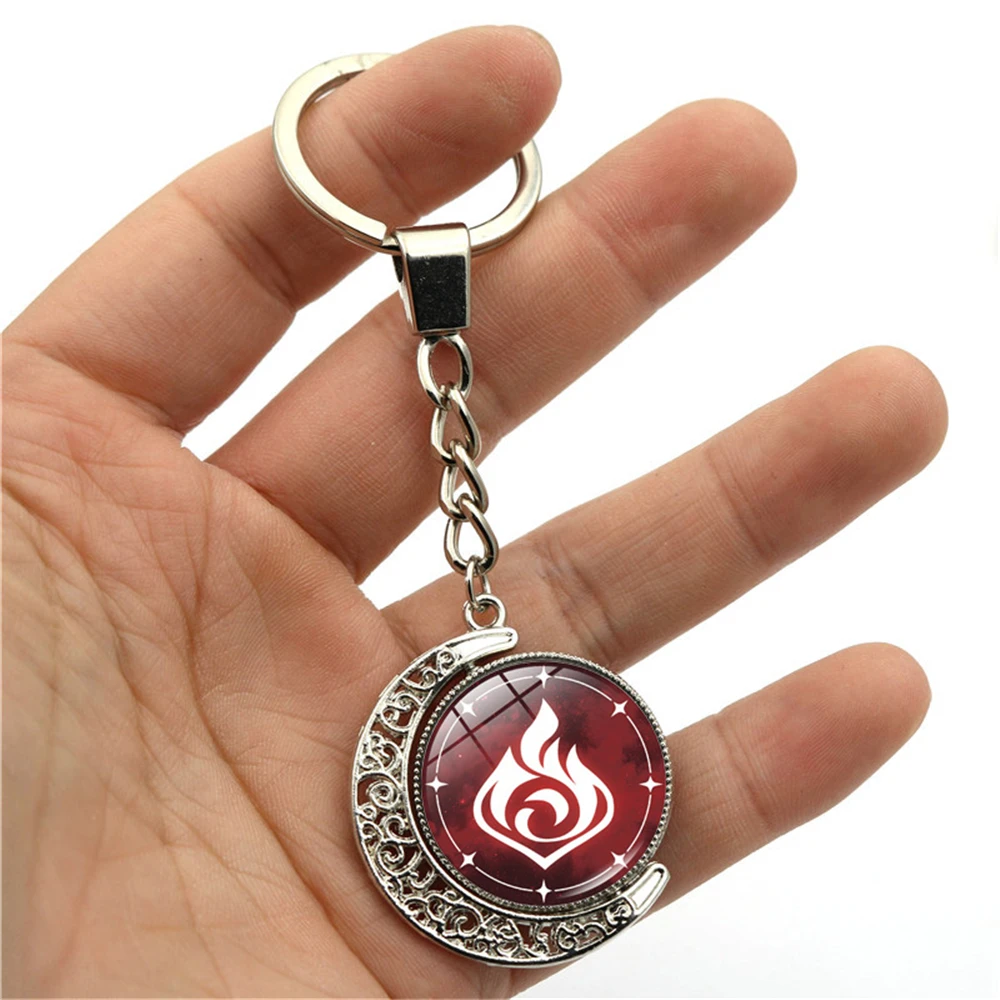 Genshin Impact Keychain 360 Degrees Rotated Moon Pendant Game Eye Of God Metal Key Chain Ring For Men Women Cute Keychain Charms. 