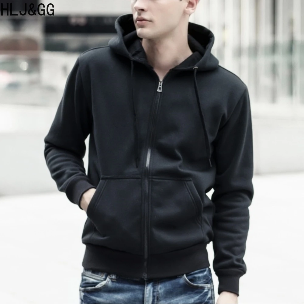 

HLJ&GG Spring Autumn Men's Solid Hoodies Jackets Causal Slim Fit Mens Sweatshirt Classic Zipper Hoodie Streetwear New Arrivals