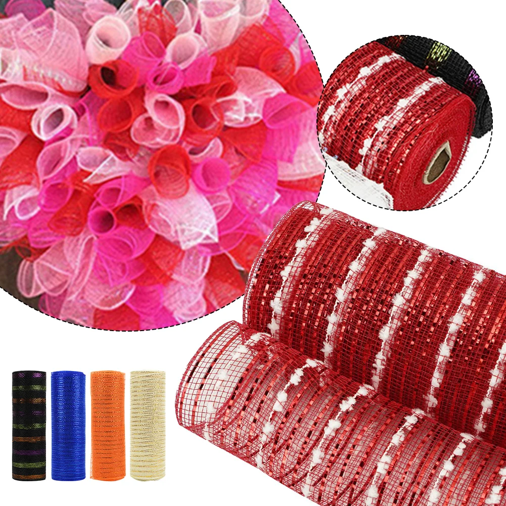 10 Yards/Roll Ribbon Bows Deco Mesh Gold Wire Mesh Ribbons Xmas Gift Wrapping Net DIY Wreath Craft Christmas Gift Packing Ribbon
