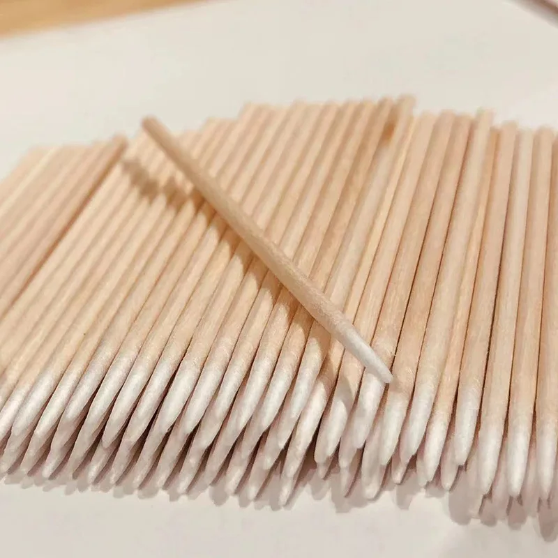 100Pcs Nails Wood Swab Clean Sticks Bud Tip Wooden Cotton Head Manicure Detail Corrector Nail Polish Remover Art Tool