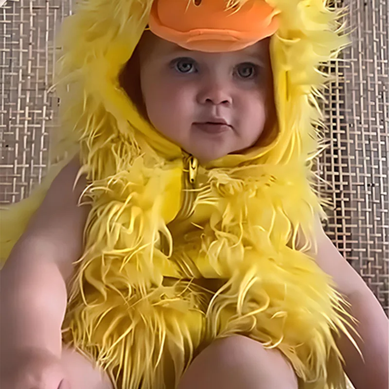 Umorden Baby Yellow Duck Costume Cosplay Kigurumi Cartoon Animal Rompers Infant Toddler Jumpsuit Flannel Halloween Fancy Dress