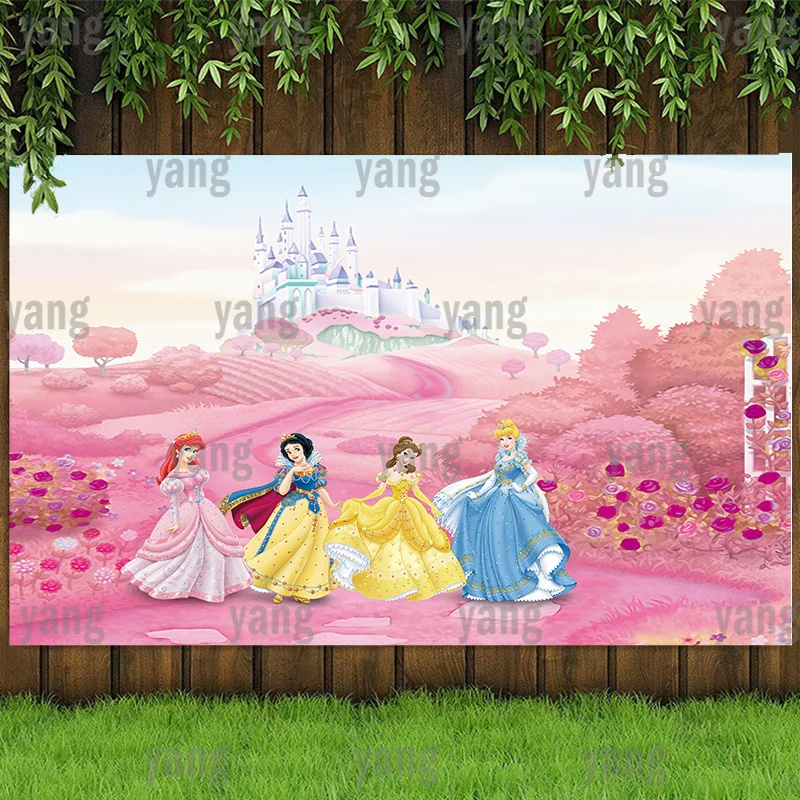 Disney Princess Wedding Castle Rosa Biancaneve Cenerentola Sirenetta Ariel Sfondo Ragazze Festa Di Compleanno Baby Shower Banner