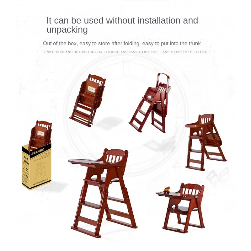 Foldable Children's Feeding Chair Solid Wood Dining High Chair With Tray For Babe Multifunctional Secure Booster Seat