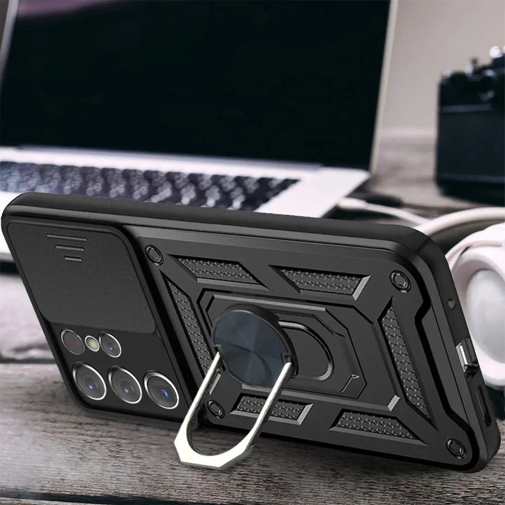 Armor Shockproof Magnetic Ring Stand Holder Case with Lens Cover