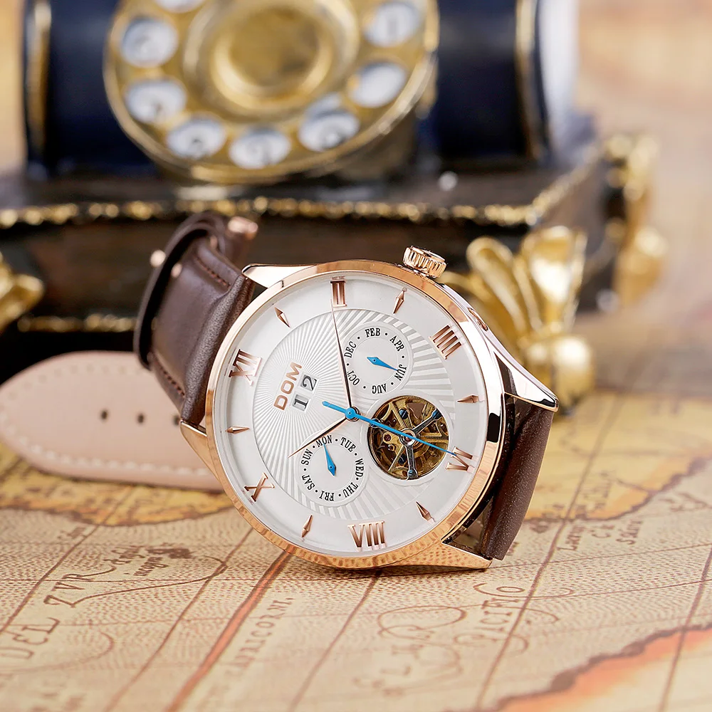 DOM men's Watches top brand automatic/mechanical/luxury watch sports waterproof Belt watch M-1272