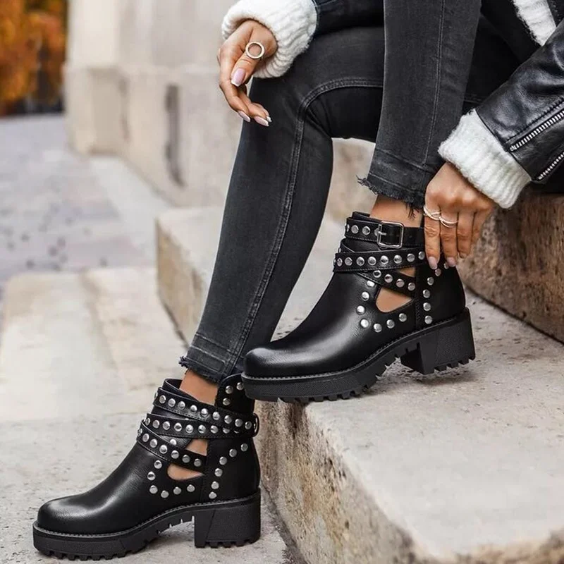 

Women's Autumn Boots 2022 Platform Boots Gothic Women Punk Shoes Women Trendy Black Rivet Ankle Boots Size 43 Botas De Mujer