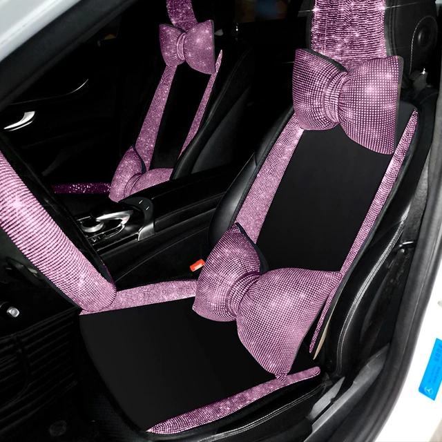 Car Accessories Presentpink Rhinestone Car Seat Covers - Ice Silk  Universal Fit With Glitter