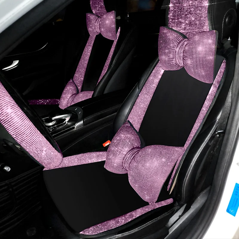 Coprisedili per auto per donna Set completo scintillante rosa accessori  strass Glitter carini decorazioni interne universali anteriori/posteriori -  AliExpress