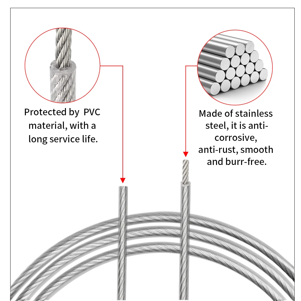 Durable PVC-Coated Transparent Stainless Steel Cable Rope, Various Lengths (5-20m)
