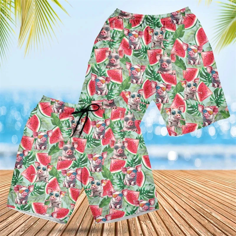 Kawaii Cartoon Pig Graphic Short Pants For Men Clothing Funny Design Beach Shorts Hawaiian Swim Trunks Women Aloha Trousers 2024 6