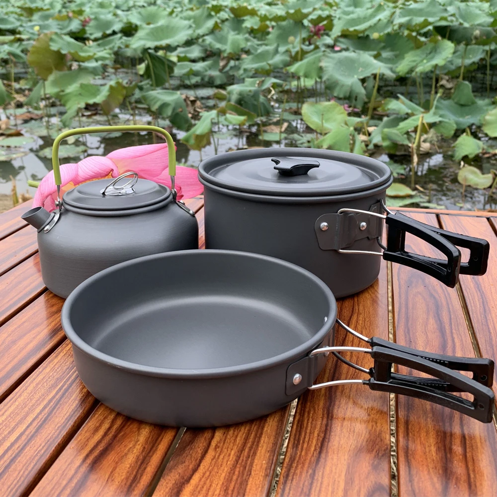 

Camping Tableware Portable Cookware Pan Bowl Pot Set Aluminium Alloy Pot Outdoor Picnic Folding Utensils