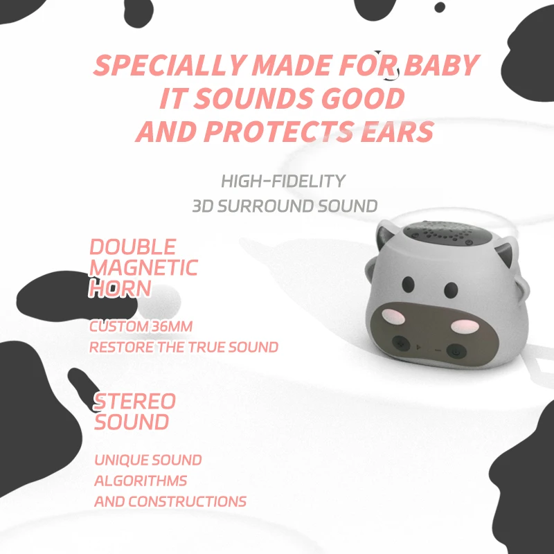 Cute Cartoon Kids Bluetooth Speaker Mini Cow TWS Connection Bluetooth Soundbar Loudspeaker Wireless TF Card MP3 Music Player