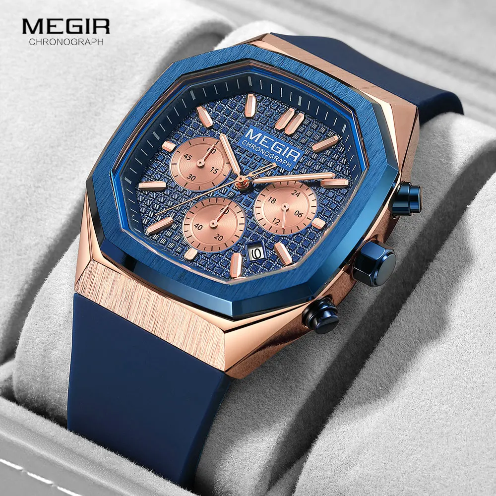 MEGIR Orologio Sportivo Uomo Quarzo 42mm - Cronografo, Data, Quadrante Tonneau, Silicone Bianco - 2