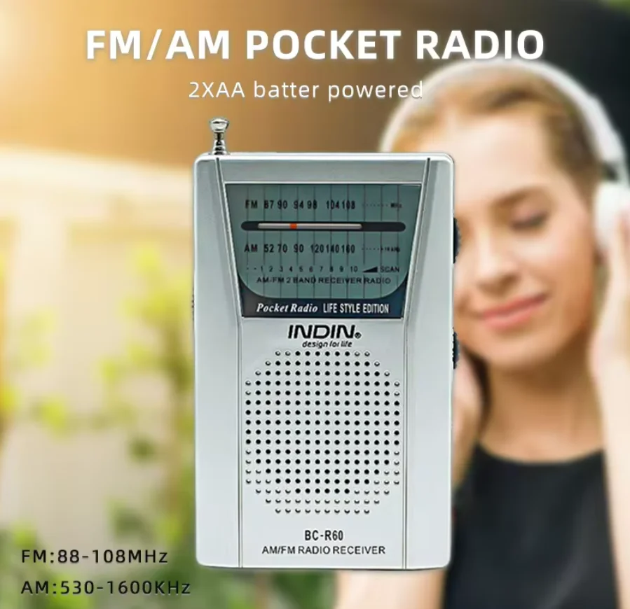 배터리로 작동되는 휴대용 라디오 FM AM 라디오(스피커 및 헤드폰 포함), 비상용 포인터 포켓 라디오, 노인에게 적합한 수신력이 좋은 라디오