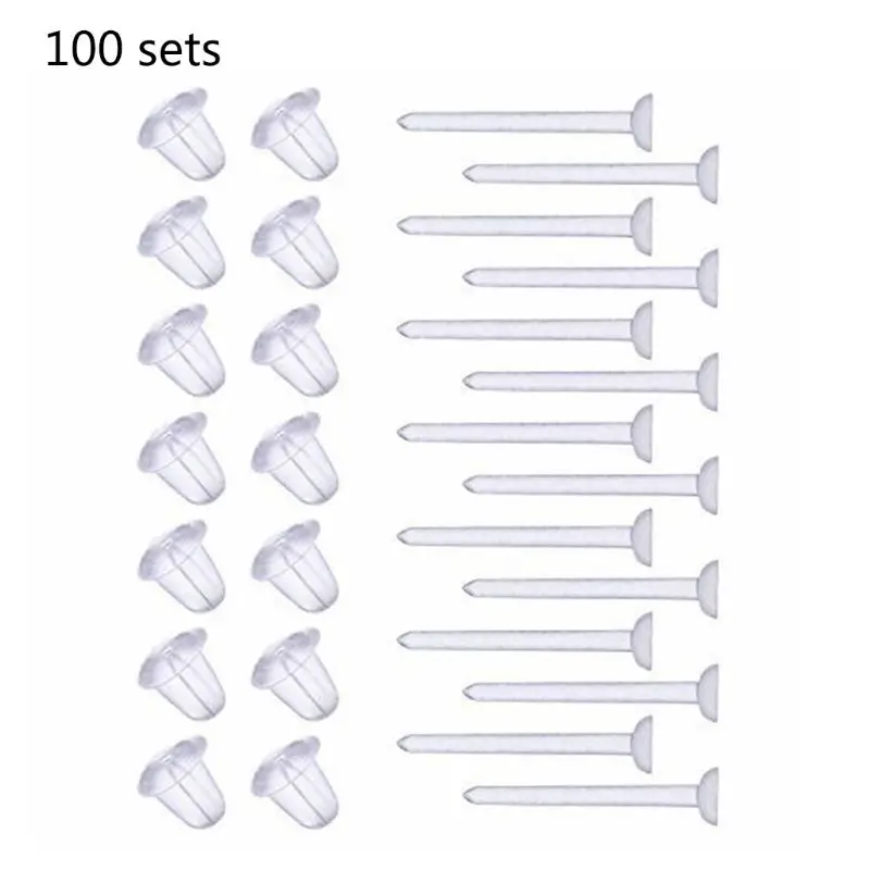 

100 комплектов пластиковых штифтов и задников для сережек, гипоаллергенные серьги-гвоздики для чувствительных ушей, прозрачные