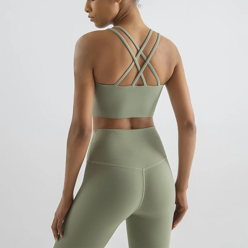 SOISOU New Nylon Top Women Sports Bra Yoga Gym Fitness Bras For Women Elastic Sexy Cross Back Women's Underwear Bralette