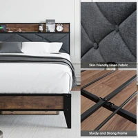 Full Size Bed Frame with Headboard - Grey Upholstered, Noise-Free Steel Slats Support No Box Spring Needed Easy Assembly Bed 2