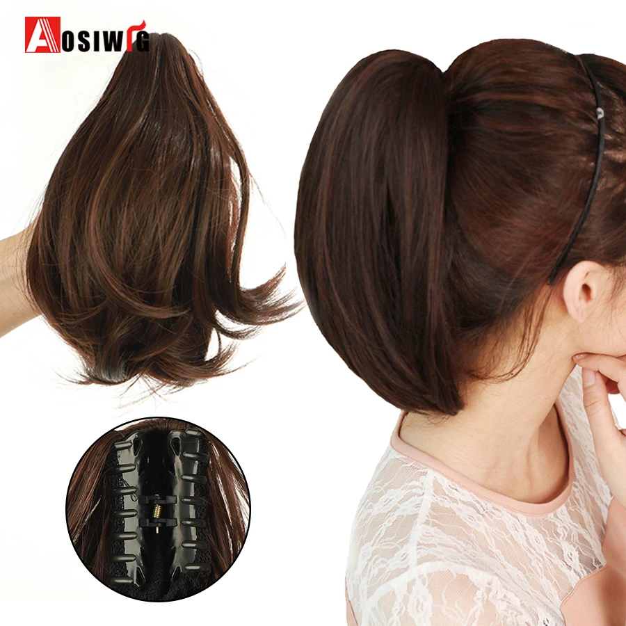 Synthetic Short Straight Claw Clip In Ponytail Cute Girls Hair Heat Resistant Black Gray Red Extensions Wig Hairpiece fake hair extensions