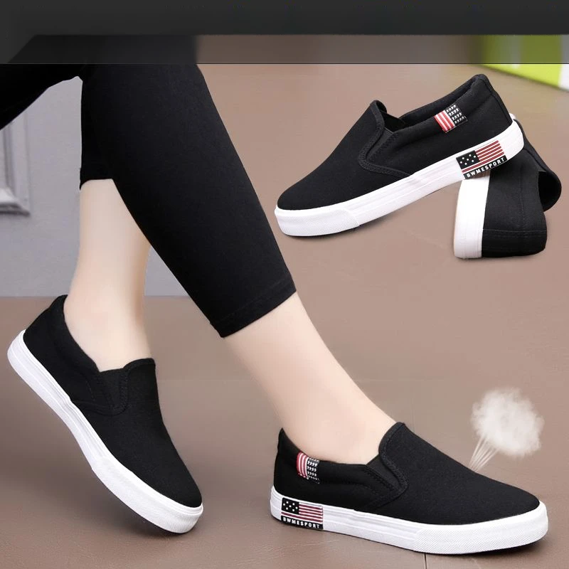One foot canvas flat bottomed lazy shoes, old Beijing cloth shoes for women, and work casual_voghion.com