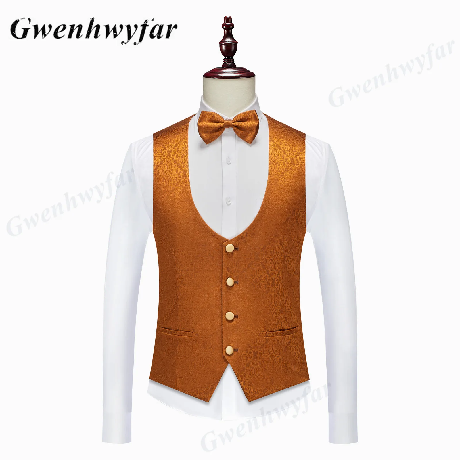 Suits Men Gwenhwyfar Gold Collar Circle Patterns Lapel Formal Party Host Guest Tuxedos 3 Piece Outfit
