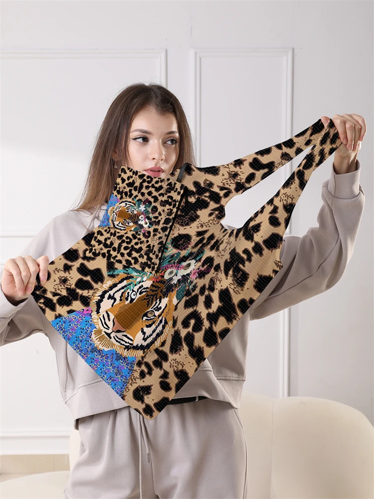 Ladies' Foldable Leopard Tiger Pattern Shopping Bag Foldable Storage Reusable Easy to Carry Capacity Handbag