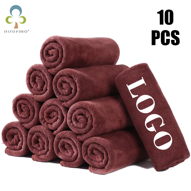 Custom LOGO Towel Free Laser Embossing Lettering Microfiber Beauty Salon BarberShop Gift 10PCS 30x60cm