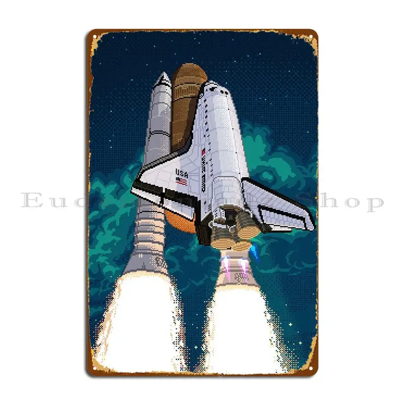 Pixel Art Space Shuttle Metal Sign Cinema Wall Decor Home Custom Wall Murale Tin Sign Poster