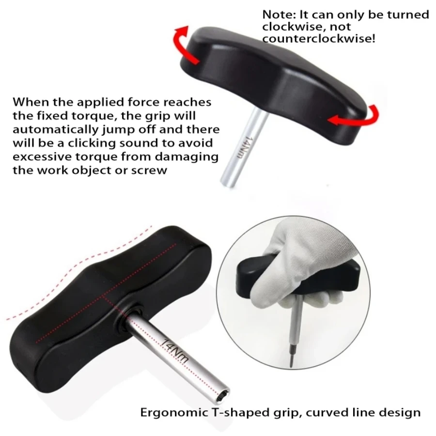 2-14Nm T-Handle Preset Torque Wrench Screwdriver Tool Compatible with Standard 1/4" Hex Bits 2Nm 4Nm 6Nm 10NmSafe and Fast Hex