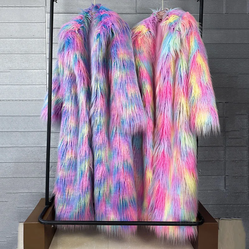 Long Colourful Faux Fur Winter Coat 2